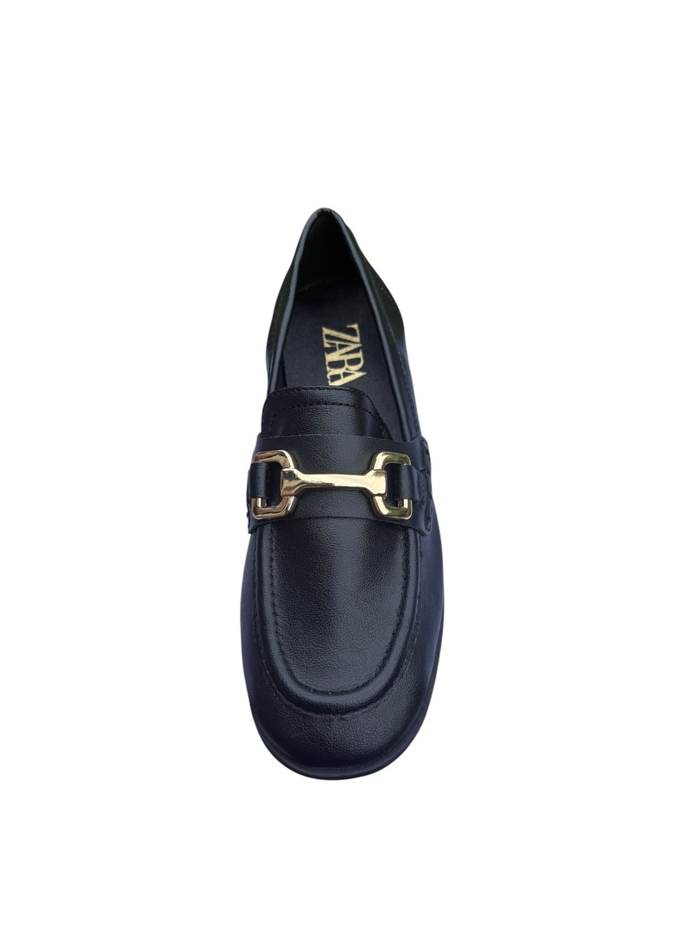 Zara Black Leather Loafer with Gold Horsebit Accent